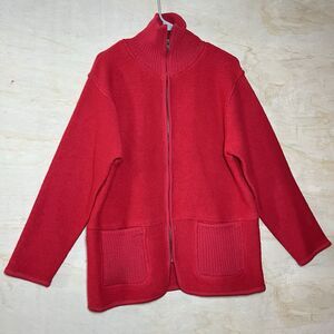 APPLESEEDS SZ M RED WOOL WOMEN SWEATER JACKET Coat Pockets Full Zip Cardigan